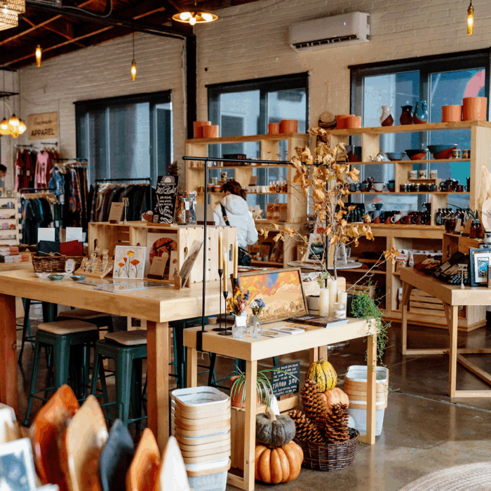 The inside of a store of handmade products.